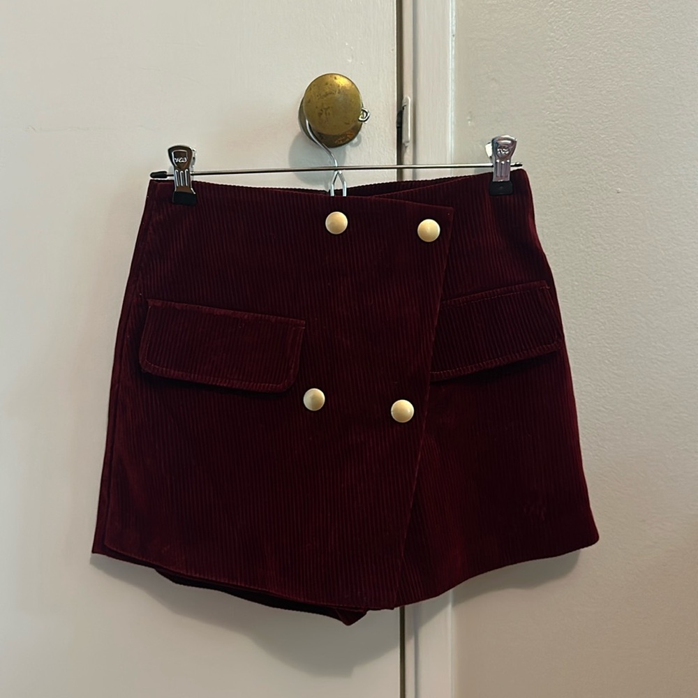Maroon Corduroy Mini Skort